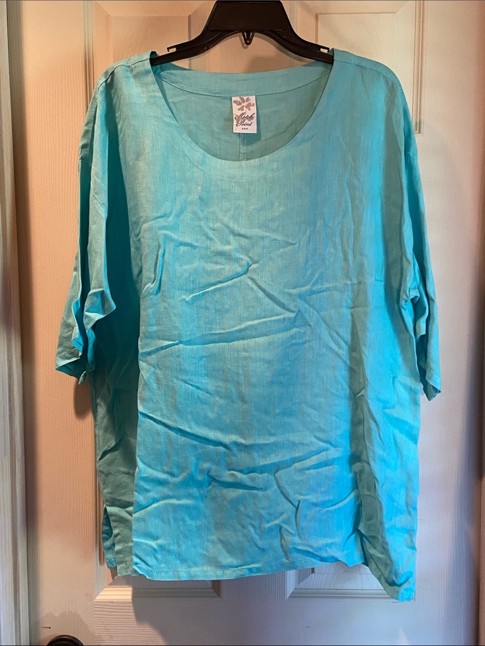Relaxed Light Blue Women's Scoop Neck Blouse - Casual Everyday